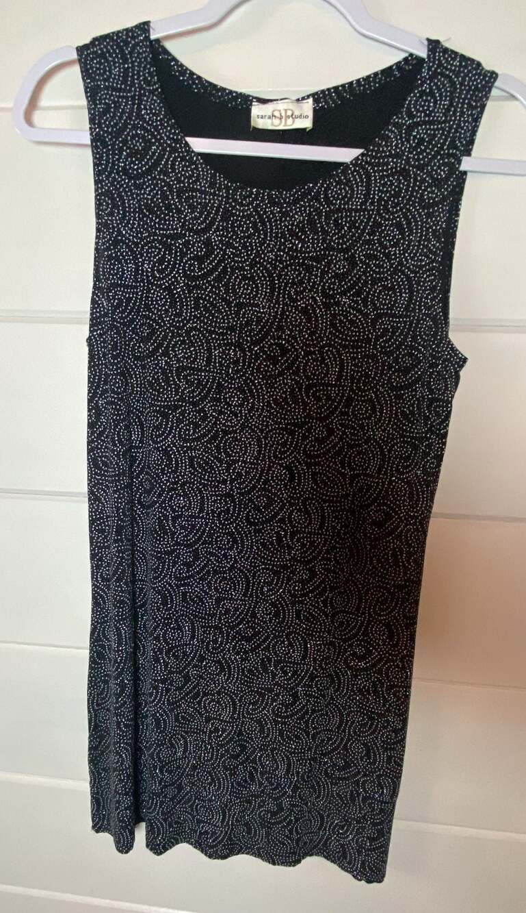 Sarah B Studio Black and Silver Glitter Sleeveless Tank Dress